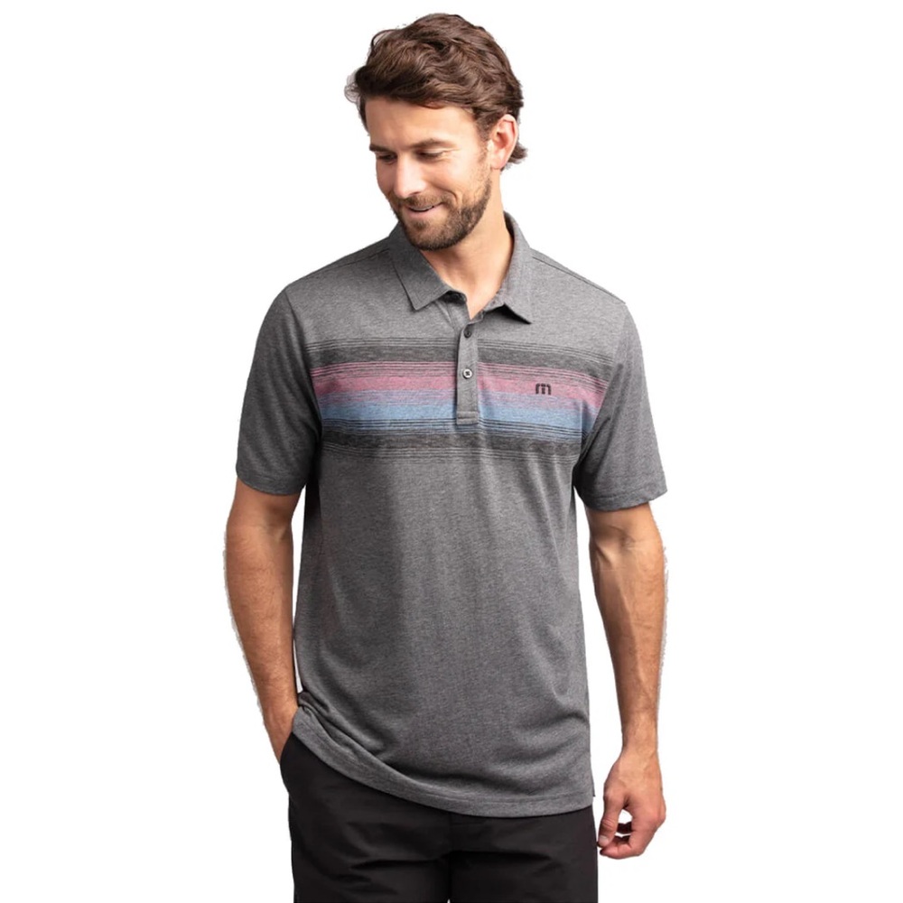 Travis Mathew Golf Polo Gray With Chest Stripes Size XL